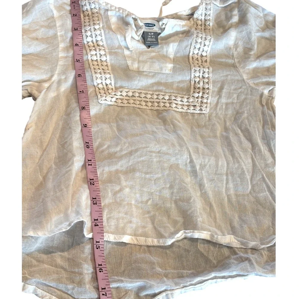 Old Navy Girls White Gauze Boho Crochet Lace‎ Trim Blouse Top Size S 6-7